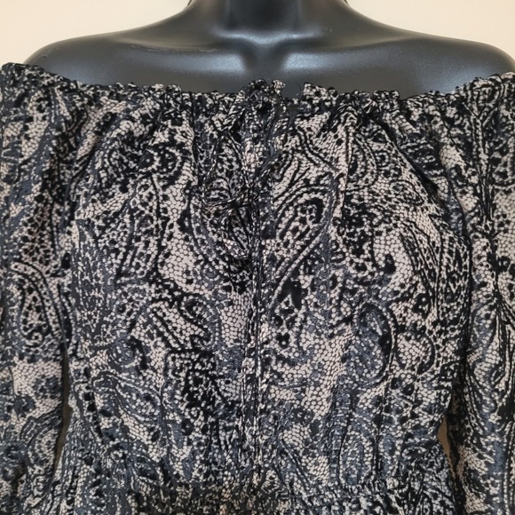 BB Dakota westerly Black vlevet Paisley Burnout Off Shoulder Mini Dress XS new - Picture 4 of 11
